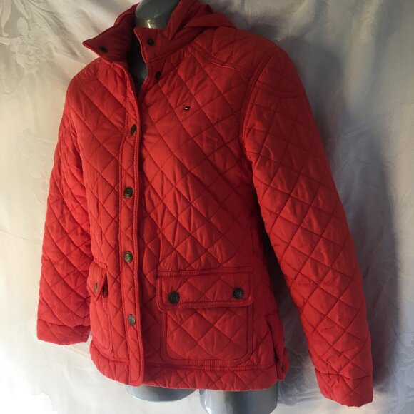 Tommy Hilfiger Jacket Girls 10 /12 Orange Quilted Coat LIght Winter or Spring - Picture 6 of 16